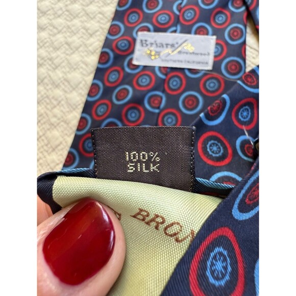 Bronzini x Briar Brentwood England Hand Made Silk Tie Circles Navy Wide 4.5W 56L - Picture 4 of 8